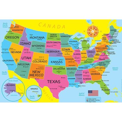 Placemat Studio Smart Poly USA Map Learning Placemat, Pack of 10