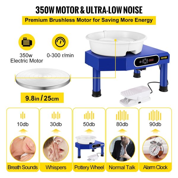 VEVOR Pottery Wheel, Pottery Forming Machine 9.8" LCD Touch Screen, 350W Ceramic Pottery Electric DIY Clay Sculpting Tools, Foot Pedal & Detachable ABS Basin for Adults and Beginners Art Craft (Blue) - Image 4